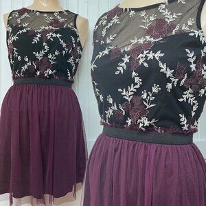 Speechless Purple Dress Cocktail‎ Whimsigoth Hoco Prom Floral Embroidery Tulle M